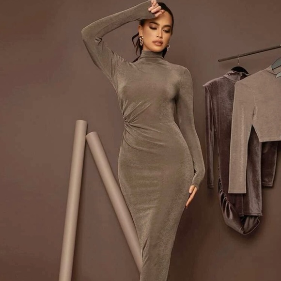 SHEIN BAE High Neck Solid Bodycon Dress new - Picture 3 of 11